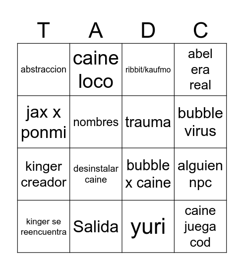 tadc bingo Card