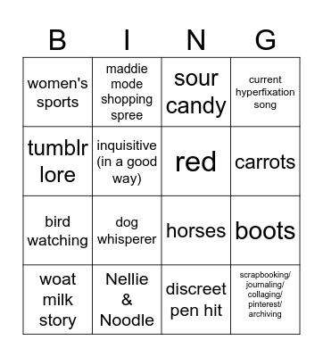 Maddie Bingo Card