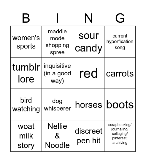 Maddie Bingo Card