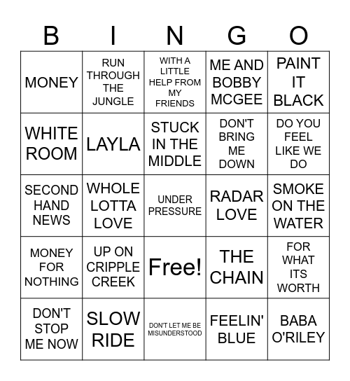 ROCK MIX Bingo Card