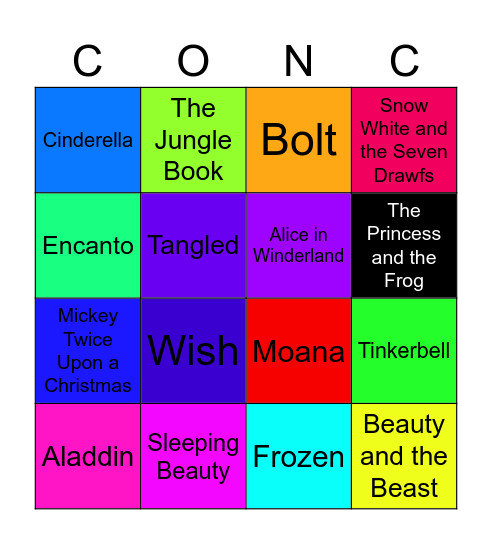 Concert Glasgow Disney Names * Bingo Card