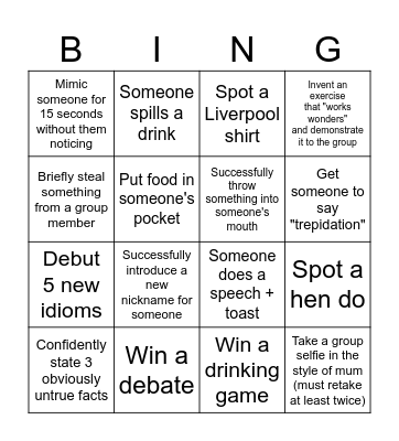 Stag Bingo Card