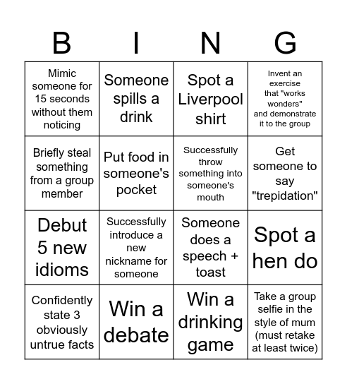 Stag Bingo Card