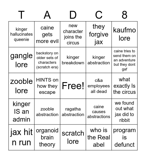 TADC EP 8 Bingo Card