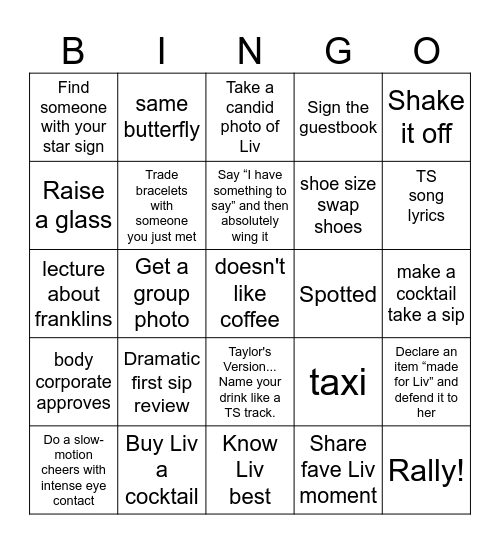 Livs Hens Bingo Card