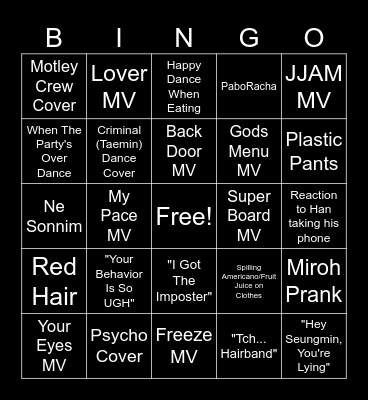 Hyunjin Birthday Bingo Card