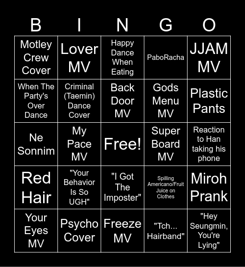 Hyunjin Birthday Bingo Card