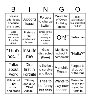 Emma Slander Bingo Card