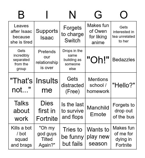 Emma Slander Bingo Card