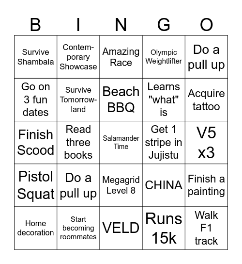 No Context Spring/Summer Bingo Card