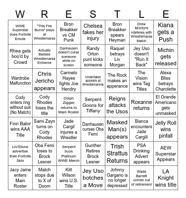 WWE Bingo Board Bingo Card