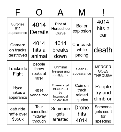 4014 TOUR Bingo Card