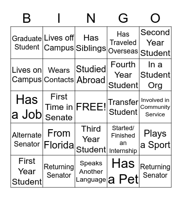 Welcome to Senate! Bingo Card