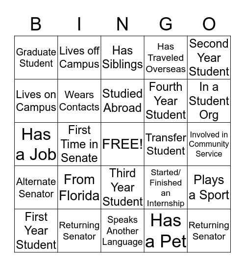 Welcome to Senate! Bingo Card