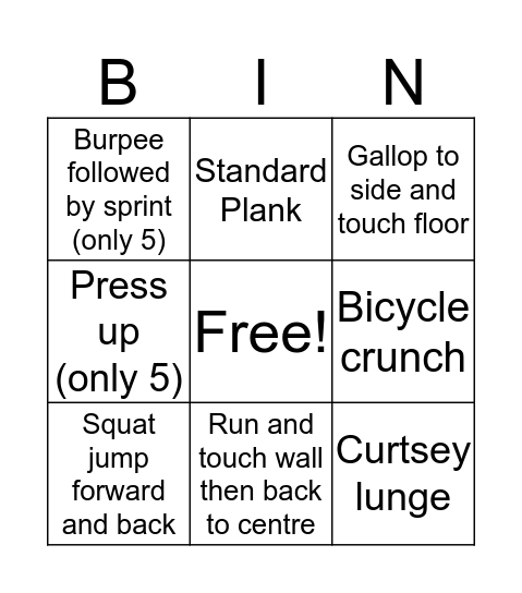 Drop a jean size bingo! Bingo Card