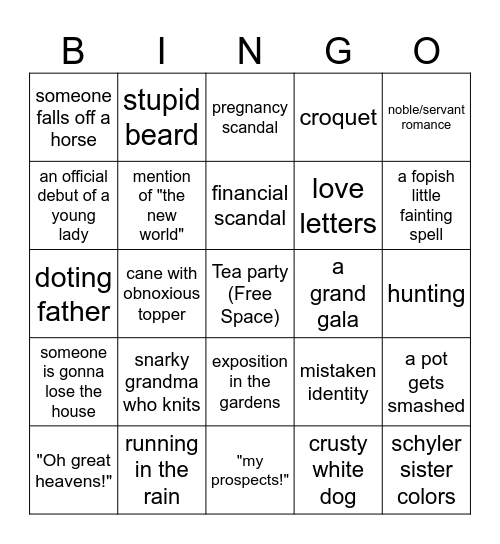 Bridgerton Bingo Card