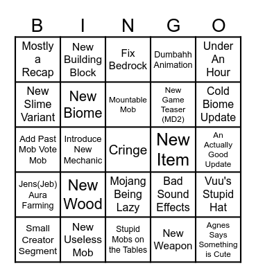 Minecraft Live 2026 Bingo Card