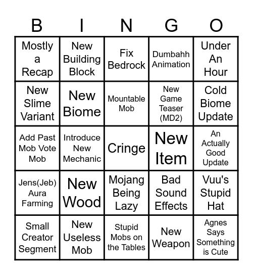 Minecraft Live 2026 Bingo Card
