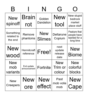Minecraft live bingo card Bingo Card