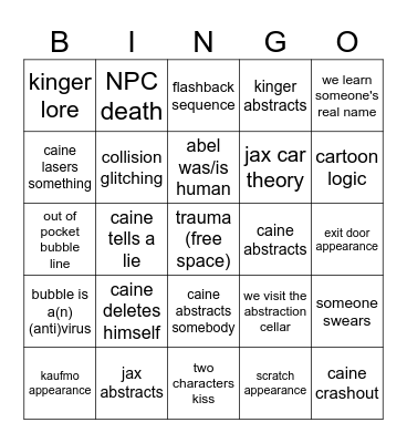 8 digital 8 circus Bingo Card