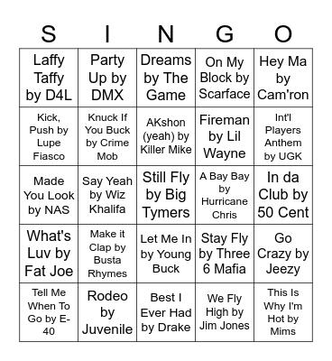 2000's Hip-Hop + R&B Bingo Card