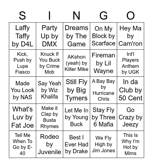 2000's Hip-Hop + R&B Bingo Card