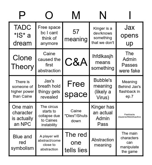 TADC Episode 8 bingo card Bingo Card