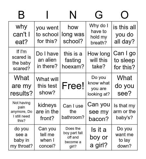 ULTRASOUND Bingo Card