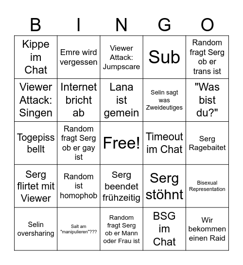 Sergi 24h Stream Bingo Card
