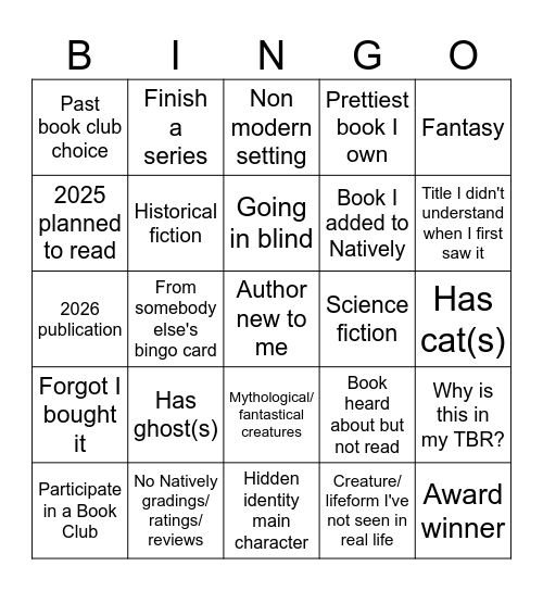 2026 Natively Reading Challenge Bingo Card