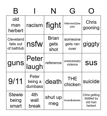 Family Guy Bingo Card