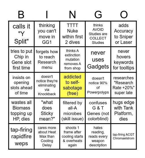 first time playing Genome Guardian 2 Bingo Card