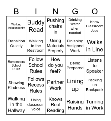 Routines & Procedures Bingo Card