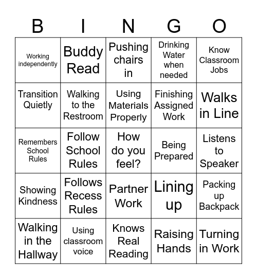 Routines & Procedures Bingo Card
