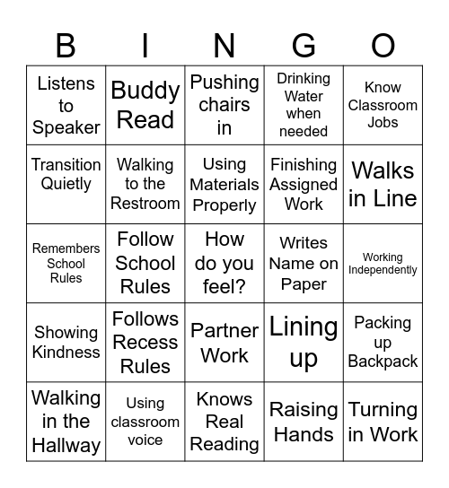 Routines & Procedures Bingo Card