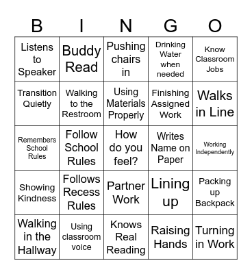 Routines & Procedures Bingo Card