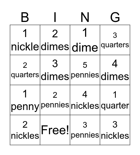 money bingo Card
