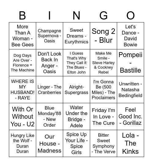 Bangers and Mash Bingo Card