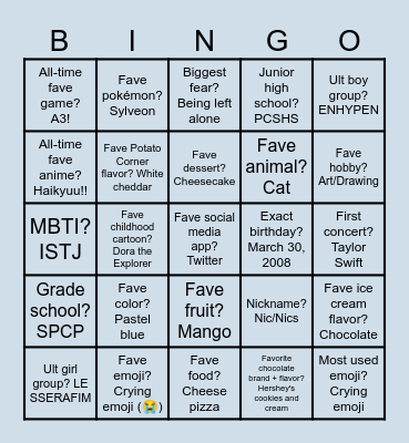 Nicca 18 Bingo Card
