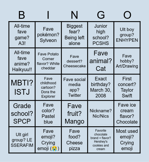 Nicca 18 Bingo Card