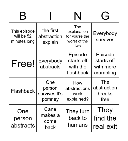 TADC episode 9 prediction Bingo Card