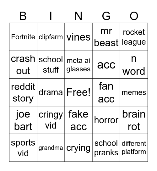Tiktok Bingo Card