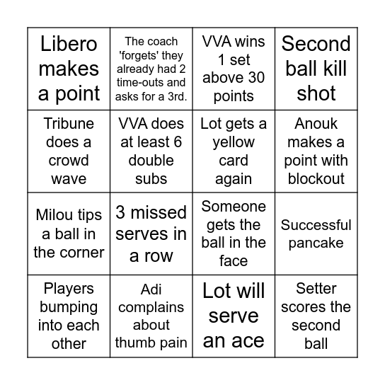 VV Amsterdam VS VV Wham Wham Bingo Card