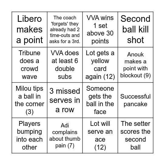 Volleyball Madness Bingo Card