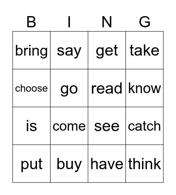 Verbs unit 6 Bingo Card