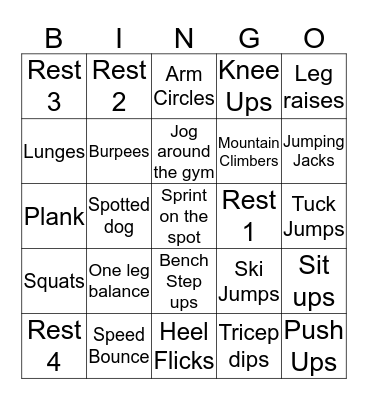 Fitness Bingo Card