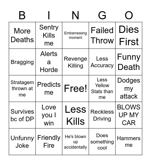 Terje Helldivers Bingo Card