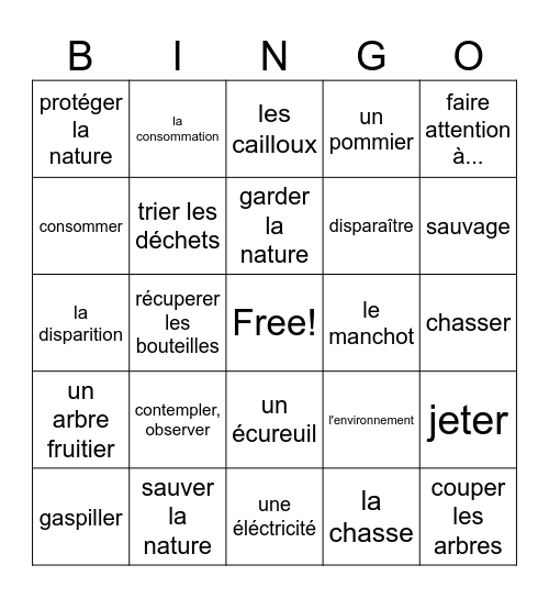Adomania La nature Bingo Card