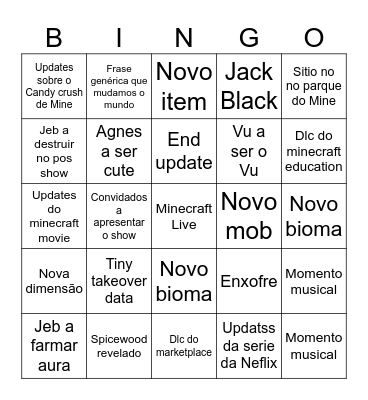 Minecraft Live 2026 Bingo Card