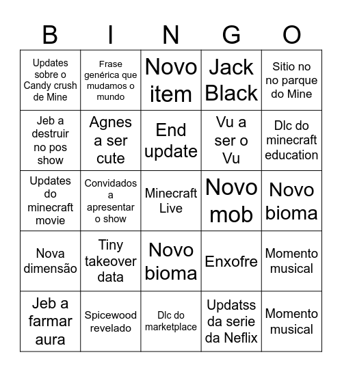 Minecraft Live 2026 Bingo Card